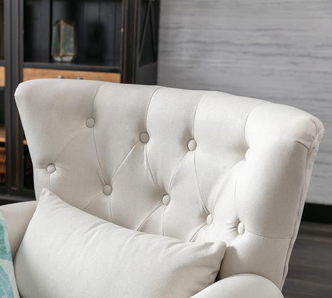 Mid Century Modern Accent Chair Upholstered Armchair Comfy Linen Fabric Single - Image 4