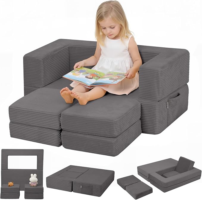 MeMoreCool Modular Kids Couch, Corduroy Play Toddler Couch by MeMoreCool