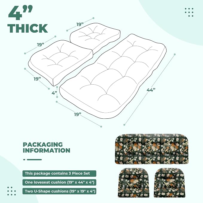 DANGHOOGY Wicker Chair Cushions, Waterproof Outdoor Loveseat Cushions - Image 2