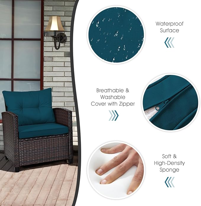 HAPPYGRILL 3 Pieces Patio Conversation Set, Outdoor Furniture Set PE Rattan - Image 5