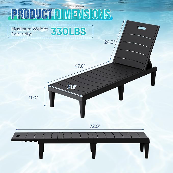 Greesum Outdoor Chaise Lounge Chair Set of 2, Waterproof 5-Position Adjustable - Image 3