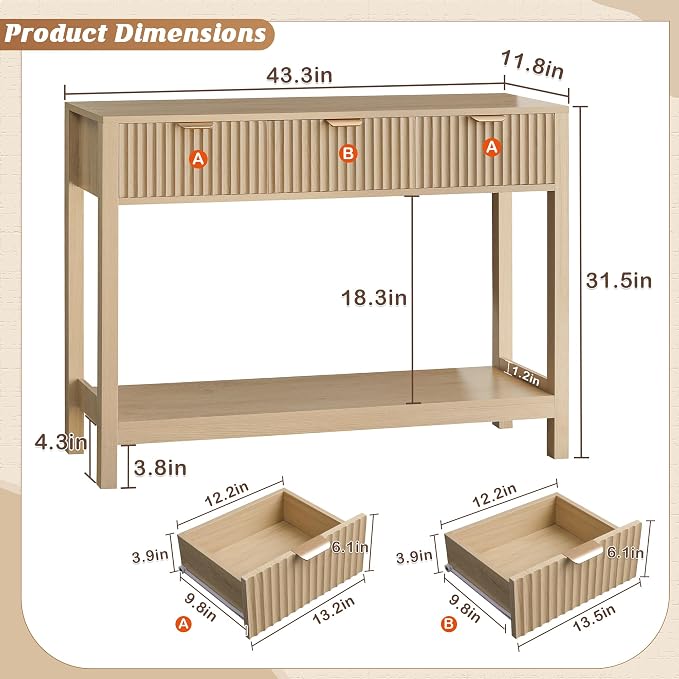 Nasonet Fluted Console Table, Wooden Sofa Table - Image 2