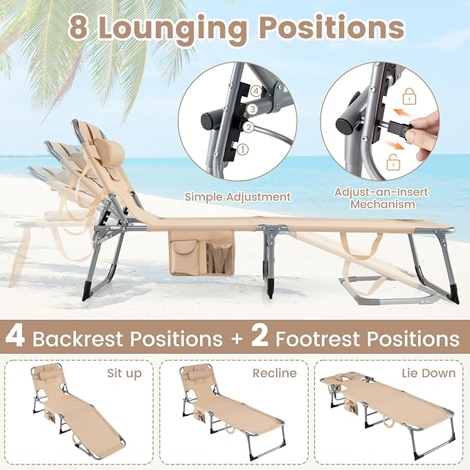 Goplus Tanning Chair, Folding Adjustable Patio Lounge Chair - Image 4
