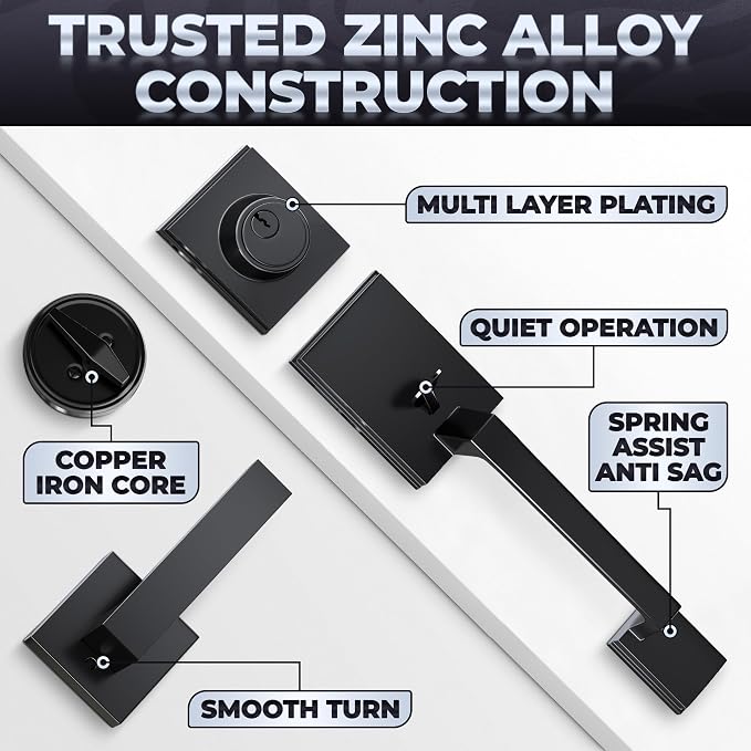 Front Door Lock Set with Deadbolt – Zinc Alloy Body with Multi‑Layer Plating | - Image 5