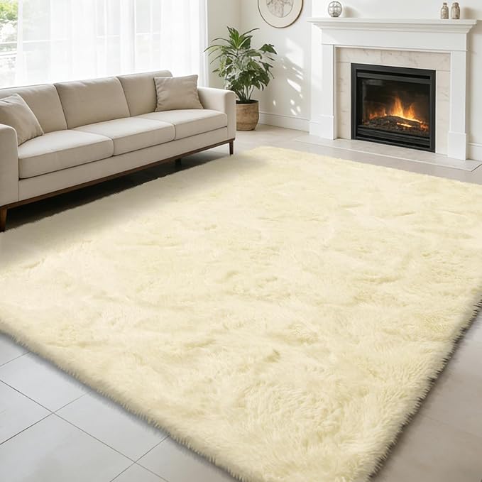 Ultra Soft Fluffy Area Rugs for Bedroom Living Room Ivory 10x14, Nursery Rug by yulidayang