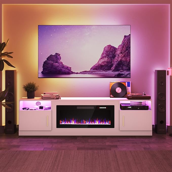PRETZI Fireplace TV Stand with 36" Fireplace Up to 90" TVs, Remote Control - Image 5