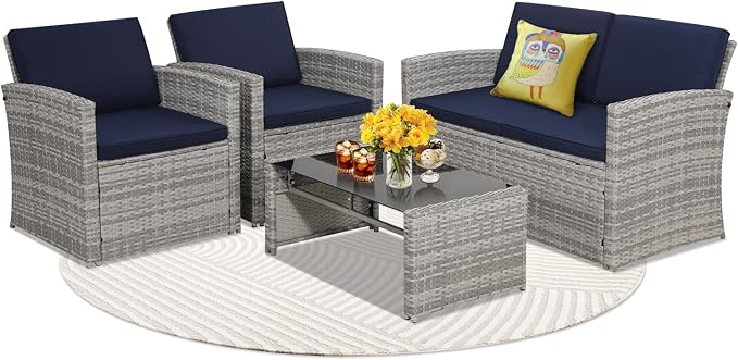 KROFEM 4-Piece Patio Furniture Set, Wicker Outdoor Rattan Sectional Sofa by KROFEM