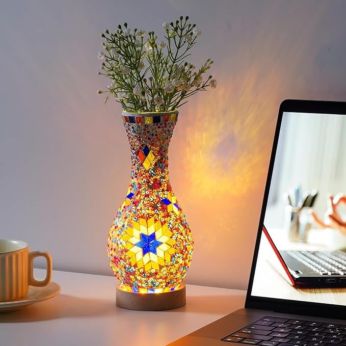 Mosaic Vase Lamp, Turkish Moroccan Table Lamp，Colorful Handmade Glass Vase - Image 4