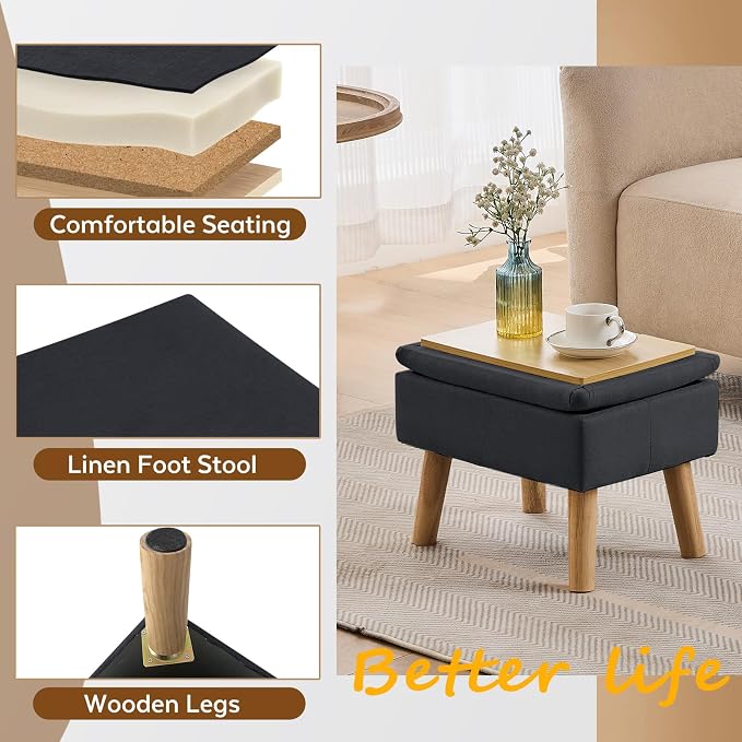 Storage Ottoman, Small Foot Stool Ottoman - Image 4