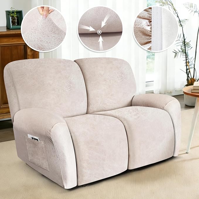 ANARACHON Loveseat Recliner Cover Leather Look Recliner Loveseat Covers - Image 5