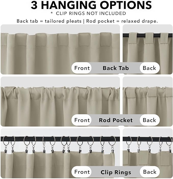 Deconovo Blackout Curtains, Thermal Insulated, W70 x L108 2 Panels, Back Tab - Image 2