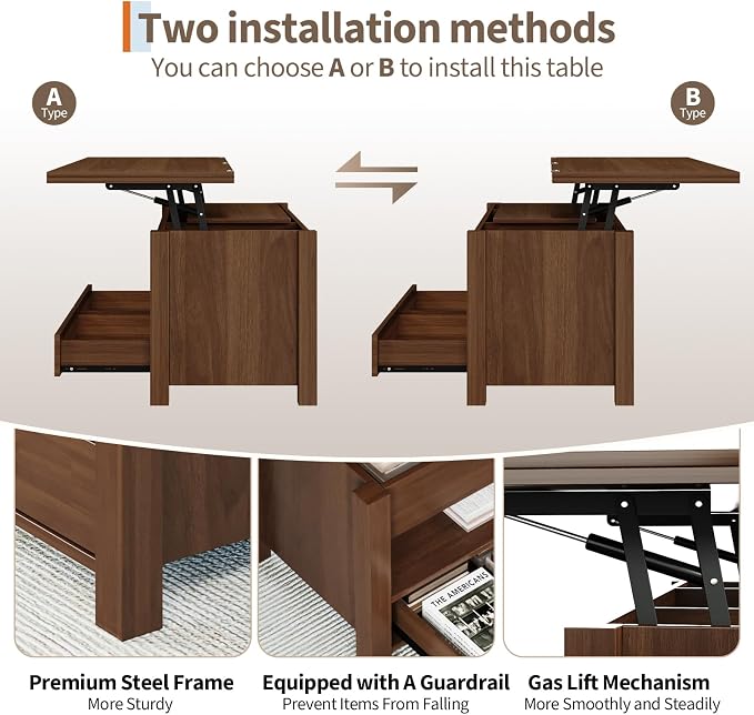 Garvee 40" Coffee Table Lift Top, Converts to Dining Table - Image 7