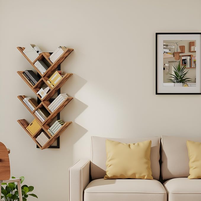 HOOBRO Floating Shelves for Wall, 2-Tier Wooden Tree Bookshelf, Hanging Shelves - Image 4