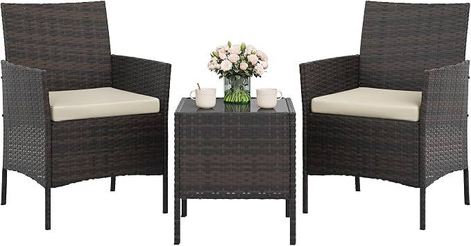 3-Piece Outdoor Furniture Set, PE Rattan Wicker Chairs - Image 7