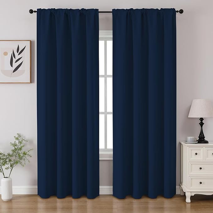 CUCRAF Navy Blue Blackout Curtains 96 inch Length 2 Panels Set, Rod Pocket Room by CUCRAF