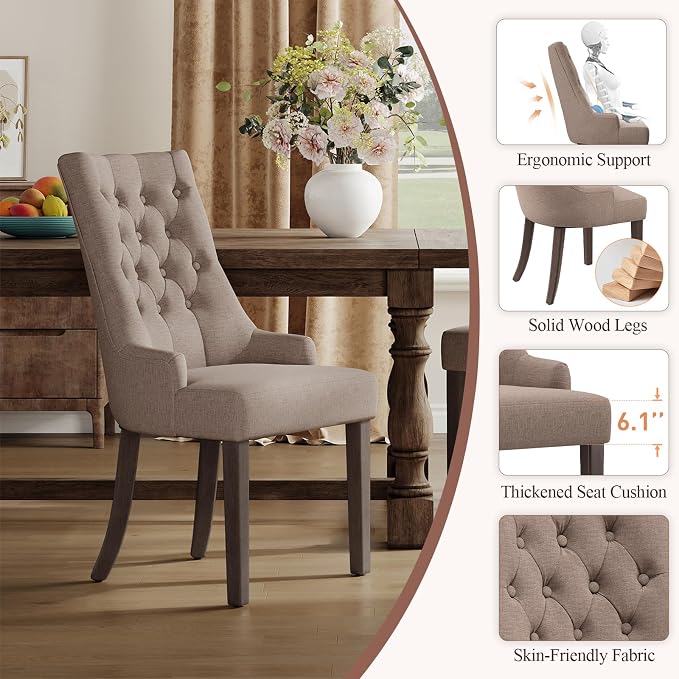 COLAMY Fabric Side Dining Chairs Set of 2, Wingback Upholstered Dining Room - Image 4