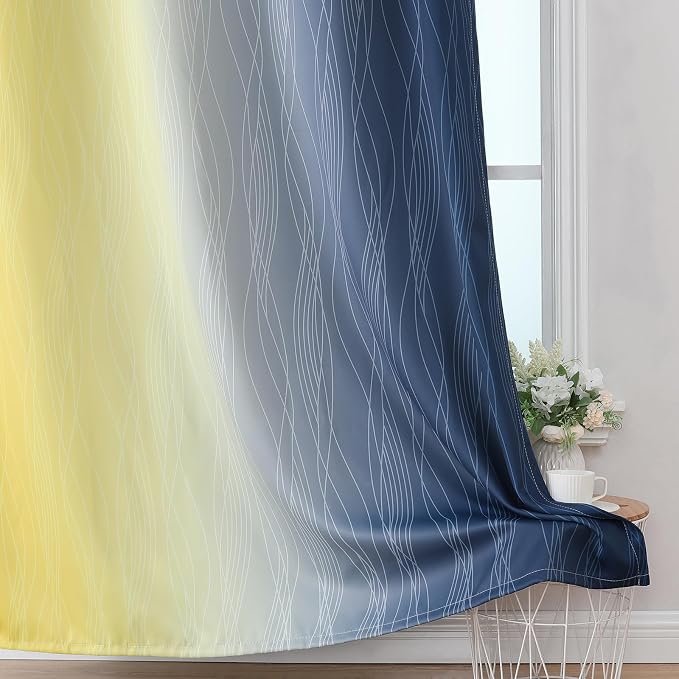 Estelar Textiler Navy Blue and Yellow Ombre Blackout Curtains 90 Inches Long 2 - Image 6