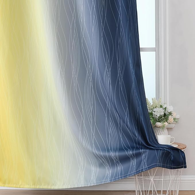 Estelar Textiler Navy Blue and Yellow Blackout Curtains 63 Inch Length 2 Panels - Image 6