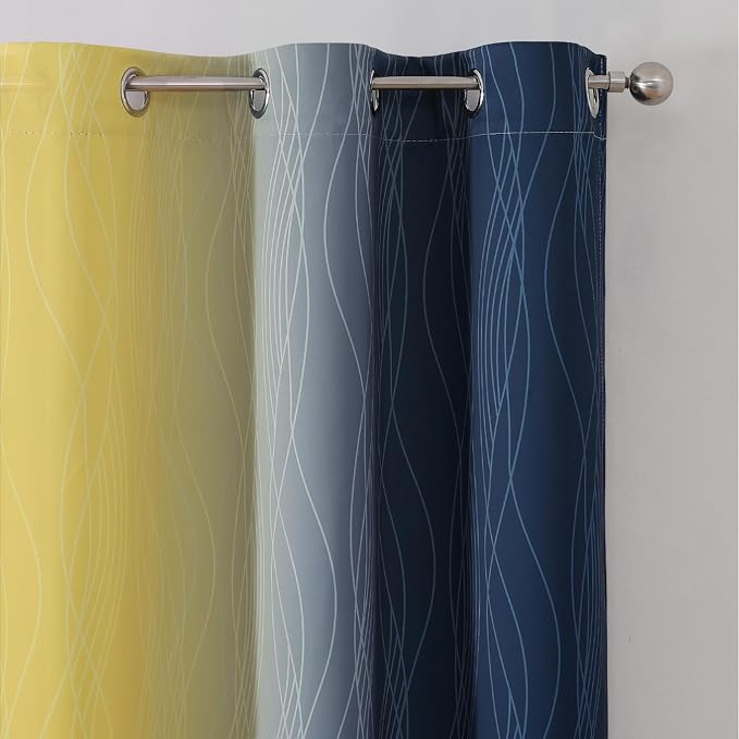 Estelar Textiler Navy Blue and Yellow Ombre Blackout Curtains - Image 4
