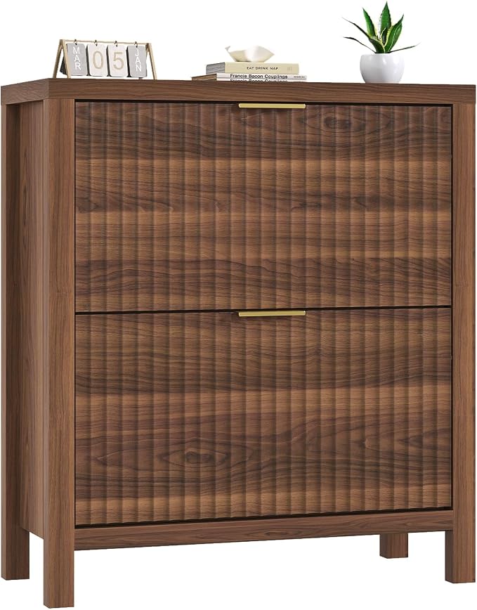 YOMILUVE Shoe Cabinet Storage for Entryway, Fluted Shoe Cabinet - Image 9