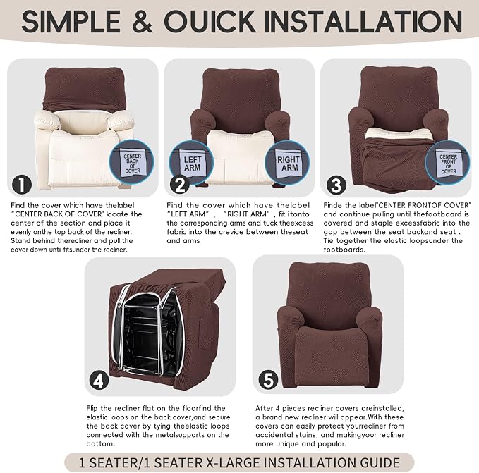 Recliner Chair Covers, 4-Piece Stretch Geometric Strokes Jacquard Reclining - Image 8