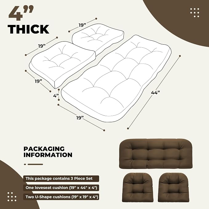 DANGHOOGY Wicker Chair Cushions, Waterproof Outdoor Loveseat Cushions - Image 2