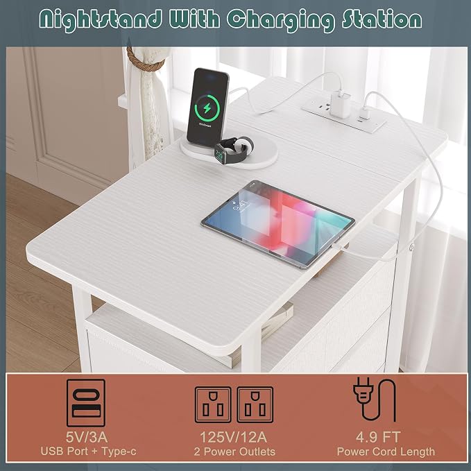 sthmec End Table with Charging Station, LED Side Tables with USB Ports and - Image 4