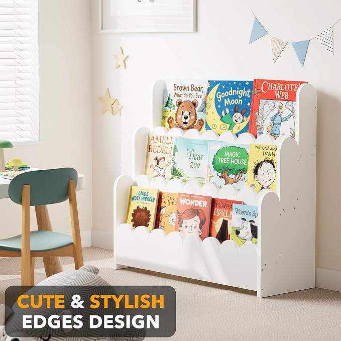 SpaceAid 3-Tier Scalloped Bookshelf, Montessori Bookcase - Image 4
