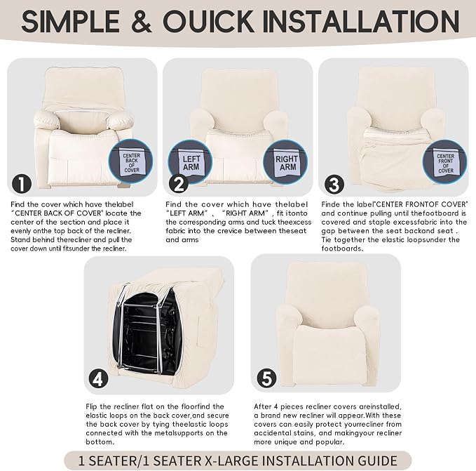 Recliner Chair Covers, 4-Piece Stretch Geometric Strokes Jacquard Reclining - Image 8