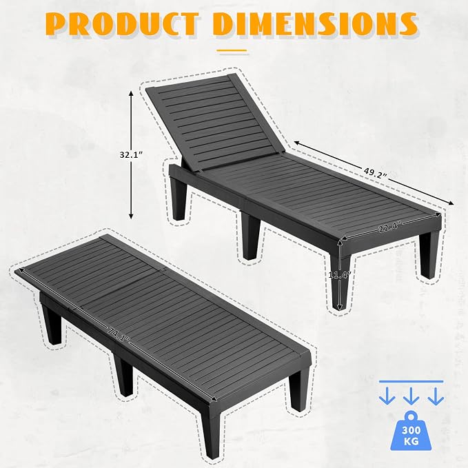 Outdoor Lounge Chairs Set of 2, 5-Position Adjustable Tanning Chairs - Image 5