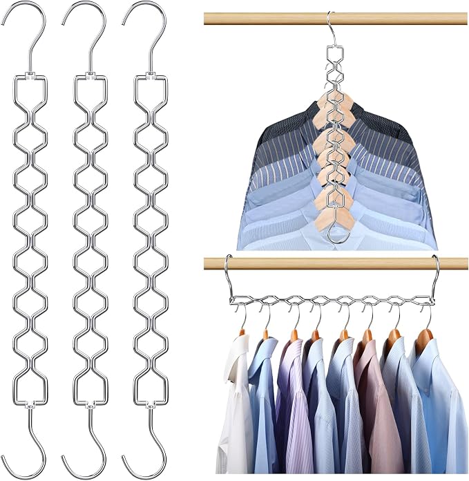 Space Saving Hangers for Clothes 3 Pack, Sturdy Metal Hangers Heavy Duty Magic by Besslly