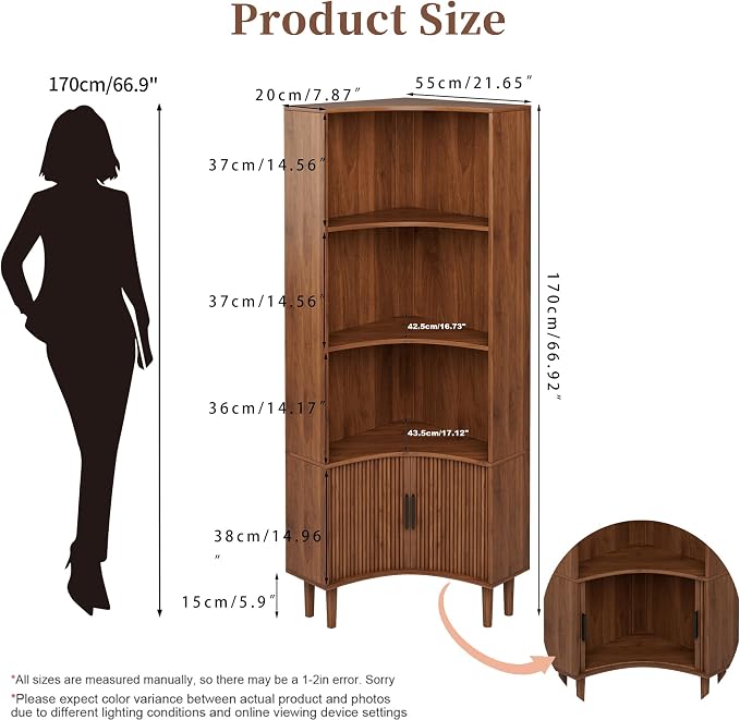 Lxsxlome Fluted Corner Cabinet, 66.928" Tall Corner Floor Cabinet - Image 2