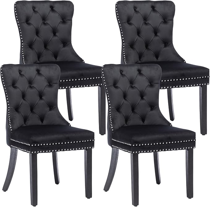 KCC Velvet Dining Chairs Set of 4, Upholstered High-end Tufted Dining Room Chair by KCC