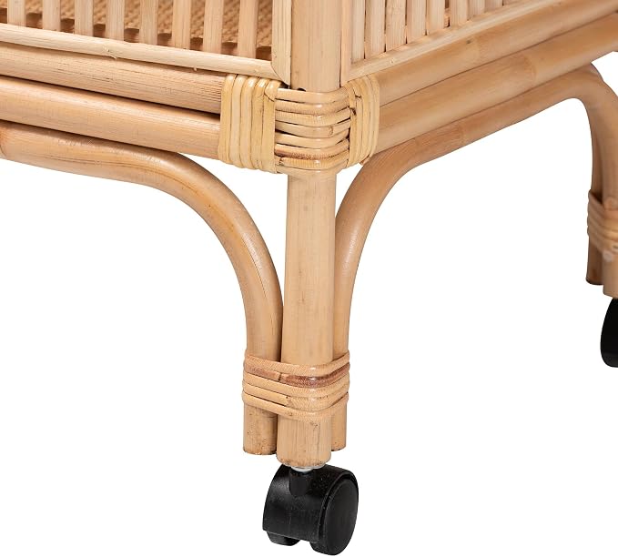 Bali & pari Lombok Modern Bohemian Natural Rattan 2-Tier Wine Cart - Image 6