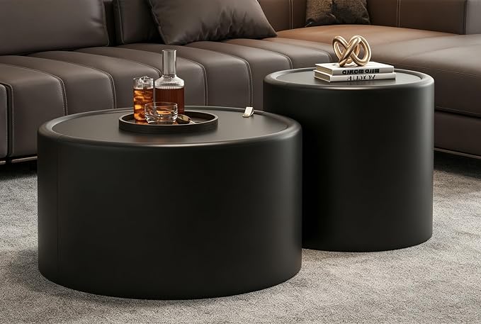 SSLine Set of 2 Black Round Nesting Coffee Tables by SSLine