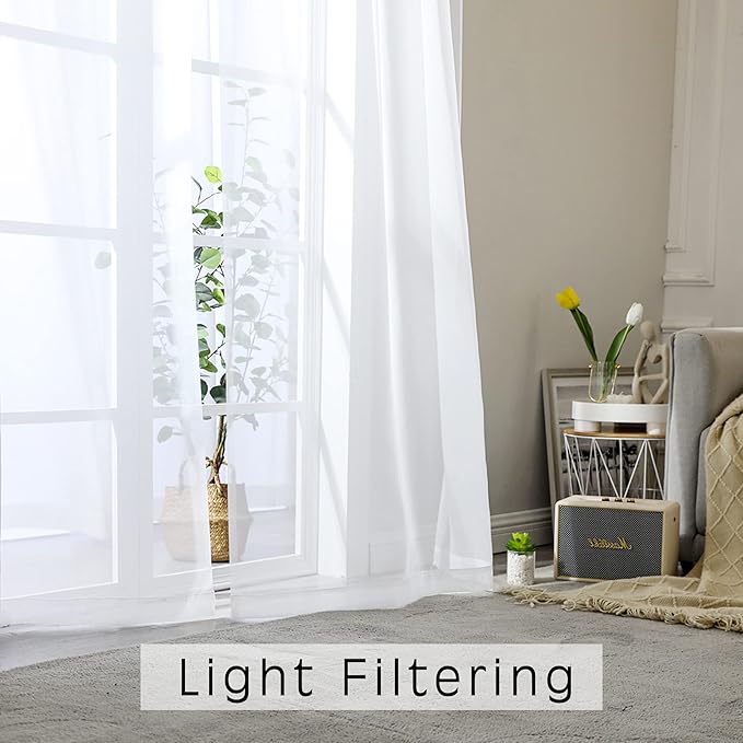 OWENIE Sheer White Curtains 108 Inches Long - Image 5