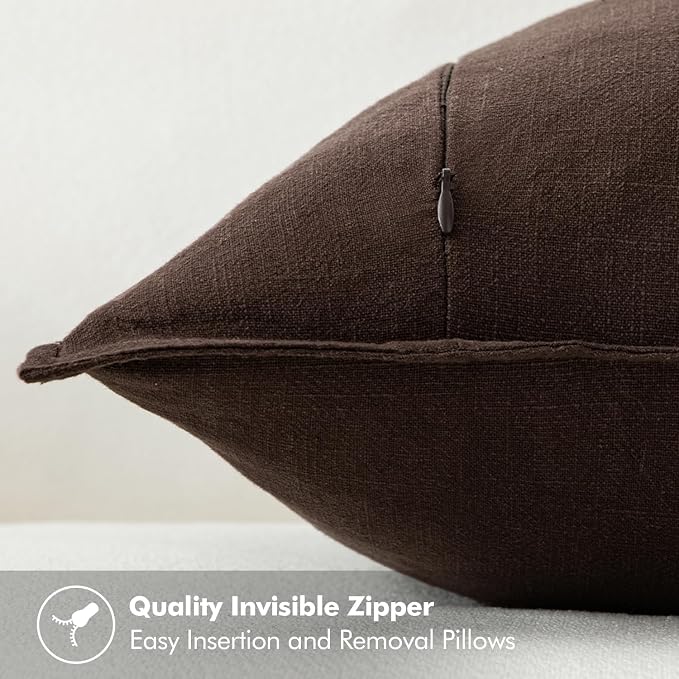 MIULEE Decorative Linen Pillow Covers 20x20 Inch Dark Brown Boho Farmhouse - Image 3