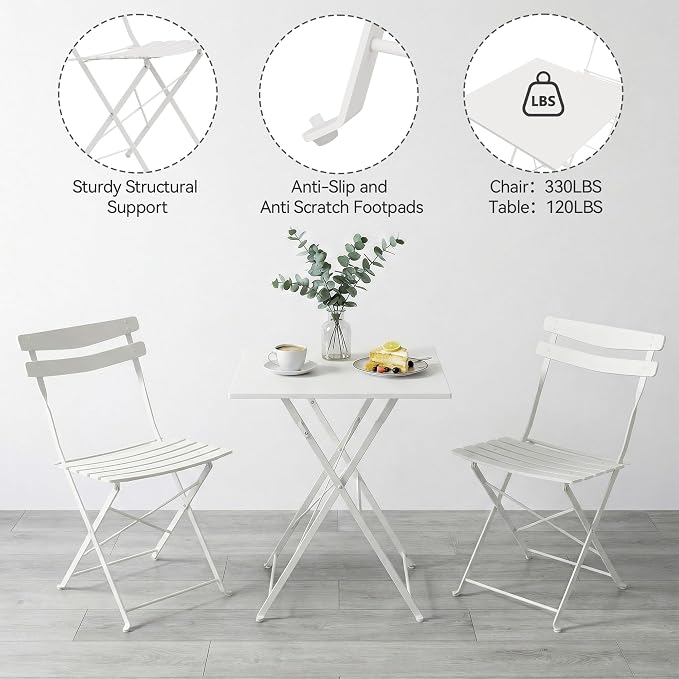 GarveeLife 3 Piece Patio Bistro Set, Folding Patio Bistro Table and Chairs Set - Image 6