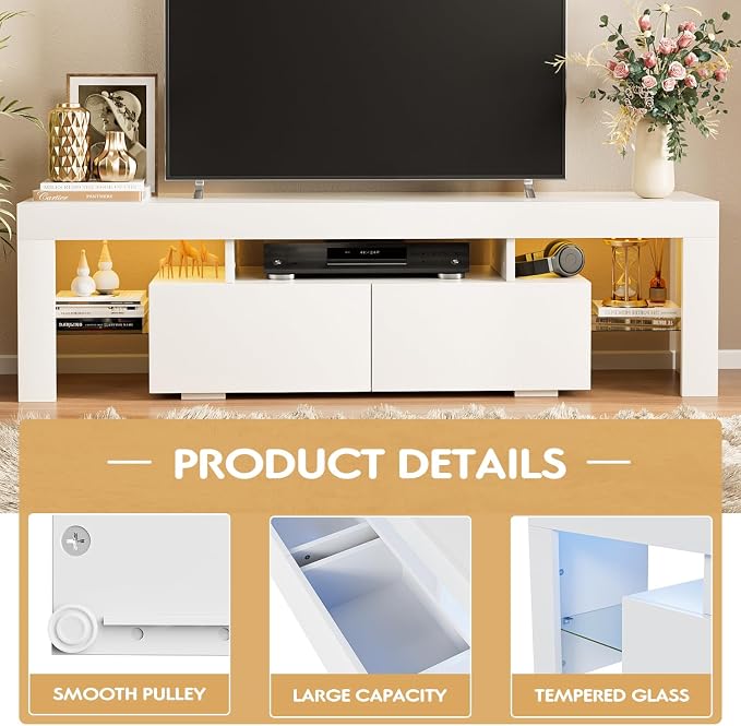 JUMMICO TV Stand with LED Lights, Modern Entertainment Center Media and Open - Image 6
