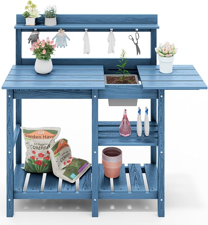 SERWALL Outdoor Potting Bench 2-Piece Set, Rot-Resistant HDPE Potting Table - Image 10