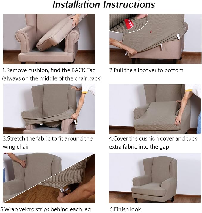 Turquoize Wingback Chair Covers 2 Piece Wing Chair Slipcover Stretch Slipcovers - Image 6