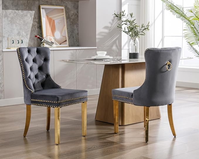 KCC Velvet Dining Chairs Set of 4, Upholstered High-end Tufted Dining Chair - Image 9