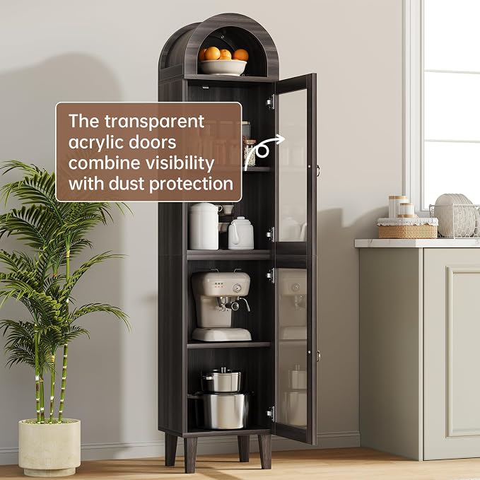 71" Tall Arched Cabinet with Acrylic Door, Modern Curio Arched Bookcase with - Image 4