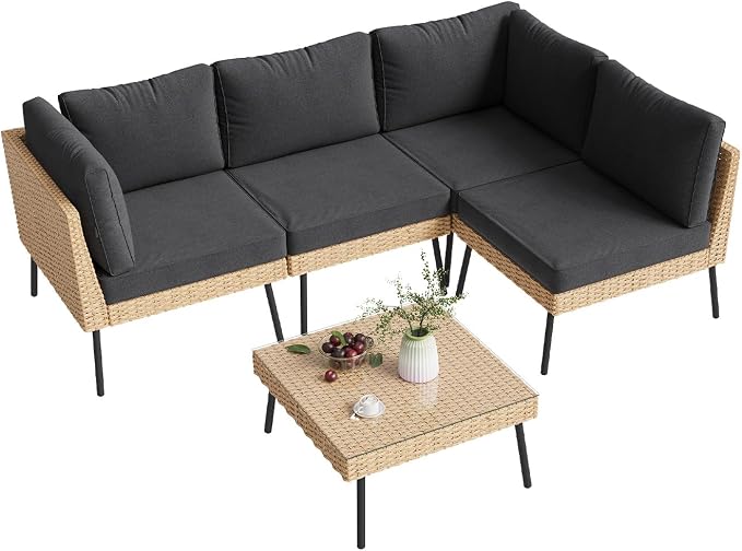 Aoxun 5-Piece Patio Furniture Set, Wicker Outdoor Furniture - Image 9