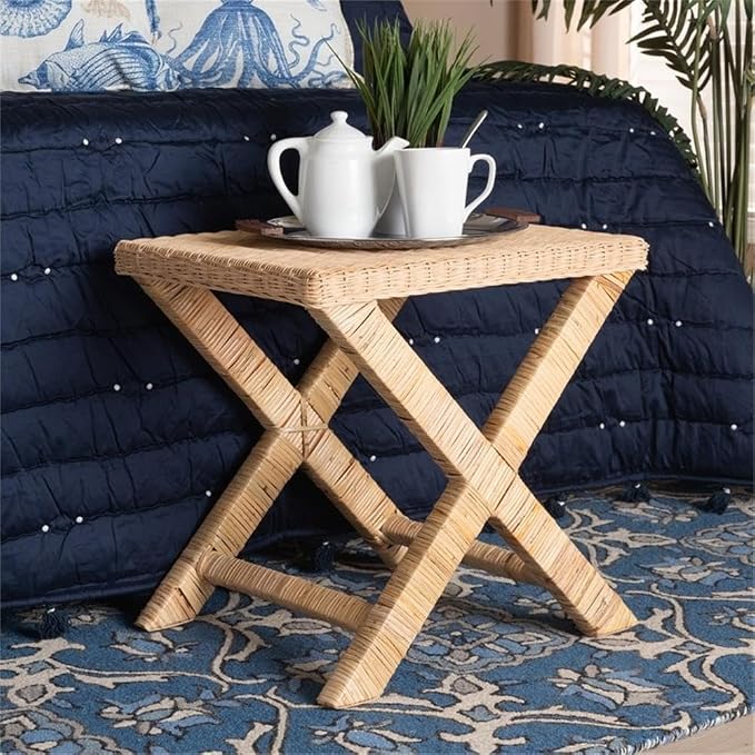 Baxton Studio Farica Modern Bohemian Natural Rattan and Mahogany Accent Bench - Image 2