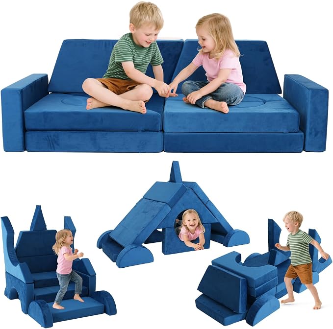15 Pcs Modular Kids Play Couch, Toddler Couches That Fold Out, Plush Foam Chair by VIXLONOutdoorSlowTime