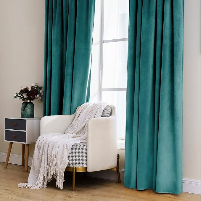MIULEE Teal Velvet Curtains 84 inches 2 Panels - Image 7