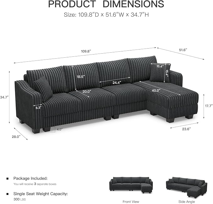 Belffin Sectional Couch with L-Shape Chaise L Shaped Couch with Ottoman - Image 2