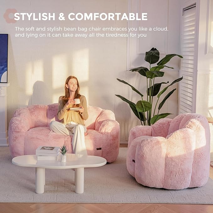 MAXYOYO Bean Bag Chair for Adults, Floral Shaped Bean Bag Sofa, Ultra Soft Faux - Image 5
