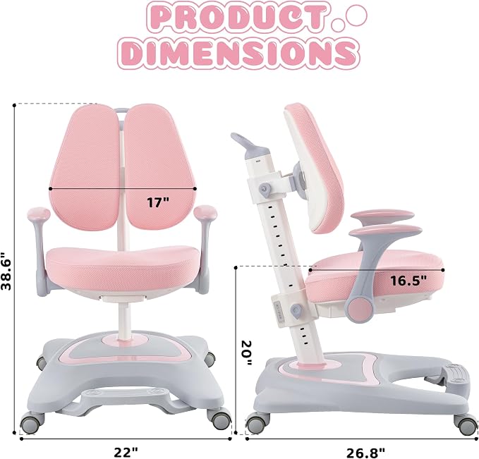 ERIYA Kids Desk Chair, Ergonomic Chair: Height-Adjustable, Double Back Support - Image 2